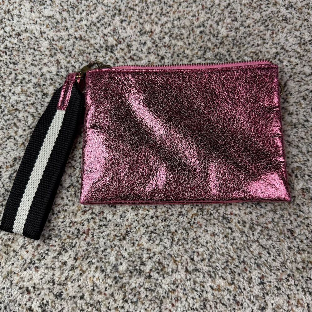 Anthropologie Women's Hot Pink Shimmery Clutch with Wrist Strap​ - Picture 8 of 8